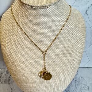 Nashelle Gold Tone Luck Necklace Wish Bone Gem Pendant Chain 24" Dainty EUC